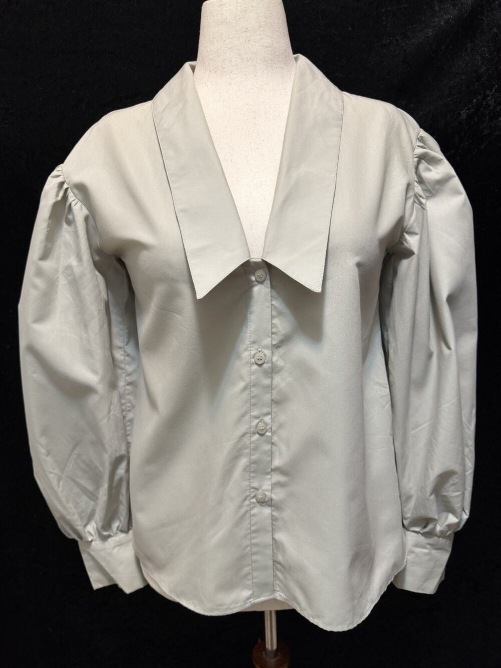 ASOS Women’s Green Elongated Collar Lantern Sleeve Blouse Sz 4 Open Cut Out Bow